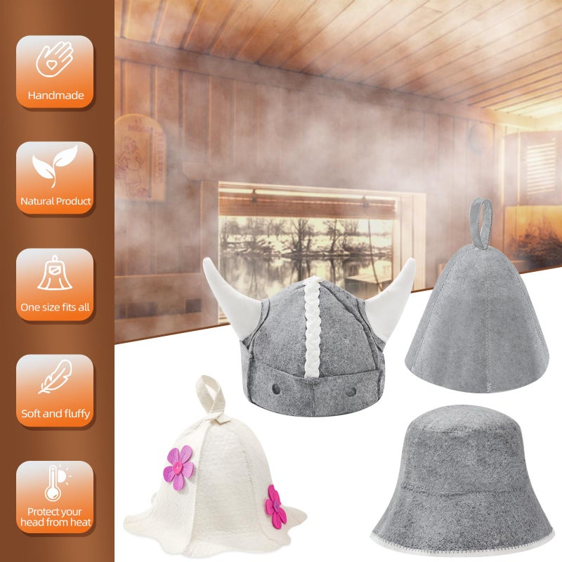 Nicalas Sauna Hat,Natural Wool Sauna Hat for Men and Women,Traditional Sauna Cap,Flowers White - Image 3