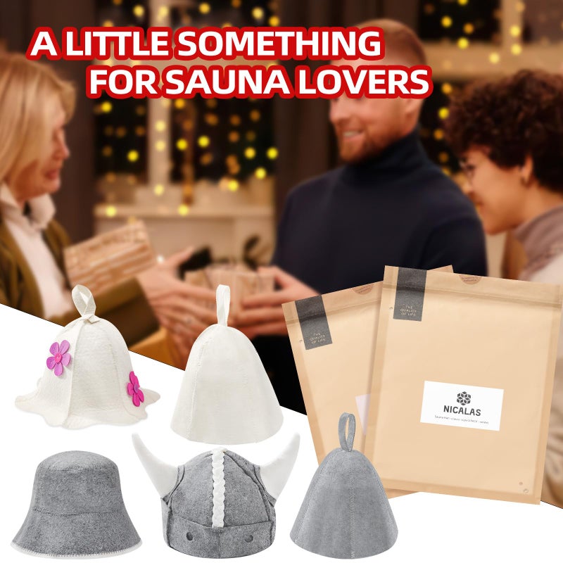 Nicalas Sauna Hat,Natural Wool Sauna Hat for Men and Women,Traditional Sauna Cap,Flowers White - Image 5