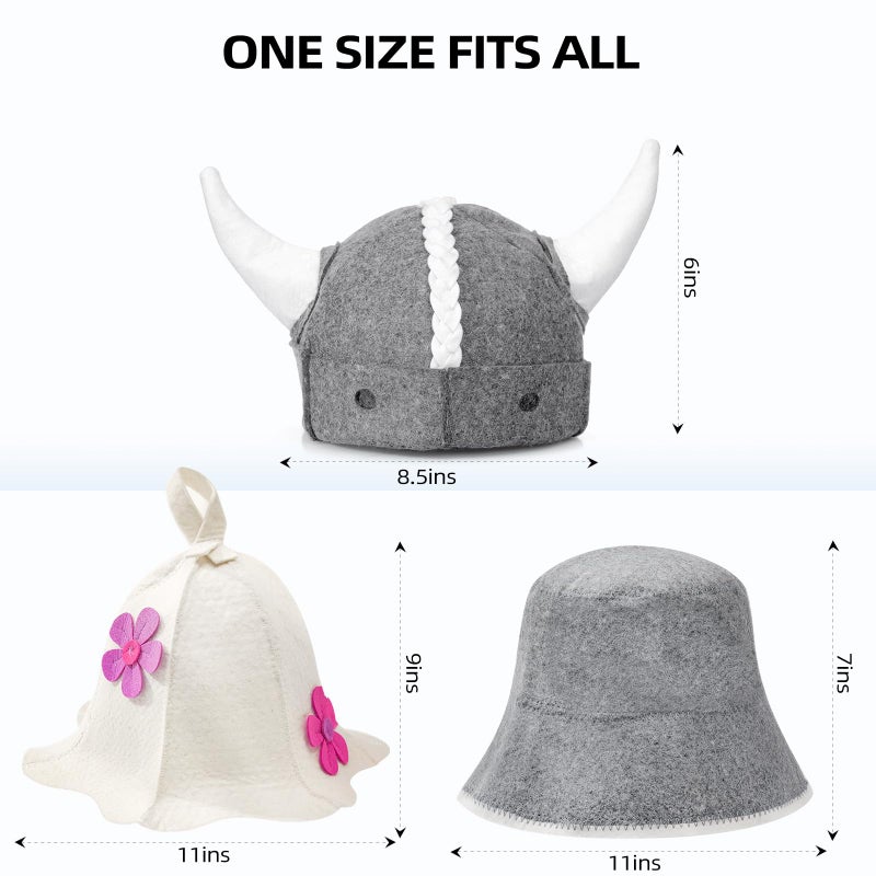 Nicalas Sauna Hat,Natural Wool Sauna Hat for Men and Women,Traditional Sauna Cap,Flowers White - Image 2