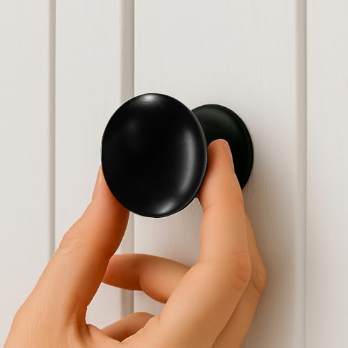 trust4care 4-Pack Matt Black Large Bifold Closet Door Knobs with Wide Base Backplate, Round Kitchen Cabinet Wardrobe Dresser Dummy Pull Knobs, 1-1/2 Inch Furniture Sideboard Drawer Handles - Image 3