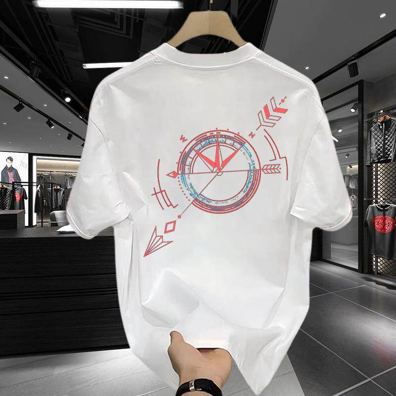 American heavyweight men's pure cotton short-sleeved t-shirt men's simple and versatile printed ins trendy and handsome loose top - Image 2