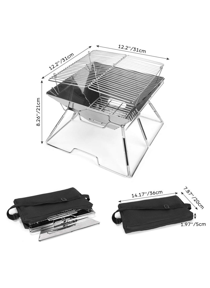 Odoland Odoland Collapsible Campfire Grill Camping Fire Pit 304 Stainless Steel Grill Gate Heavy Duty Portable Camping Grill with Carrying Bag  - Image 4