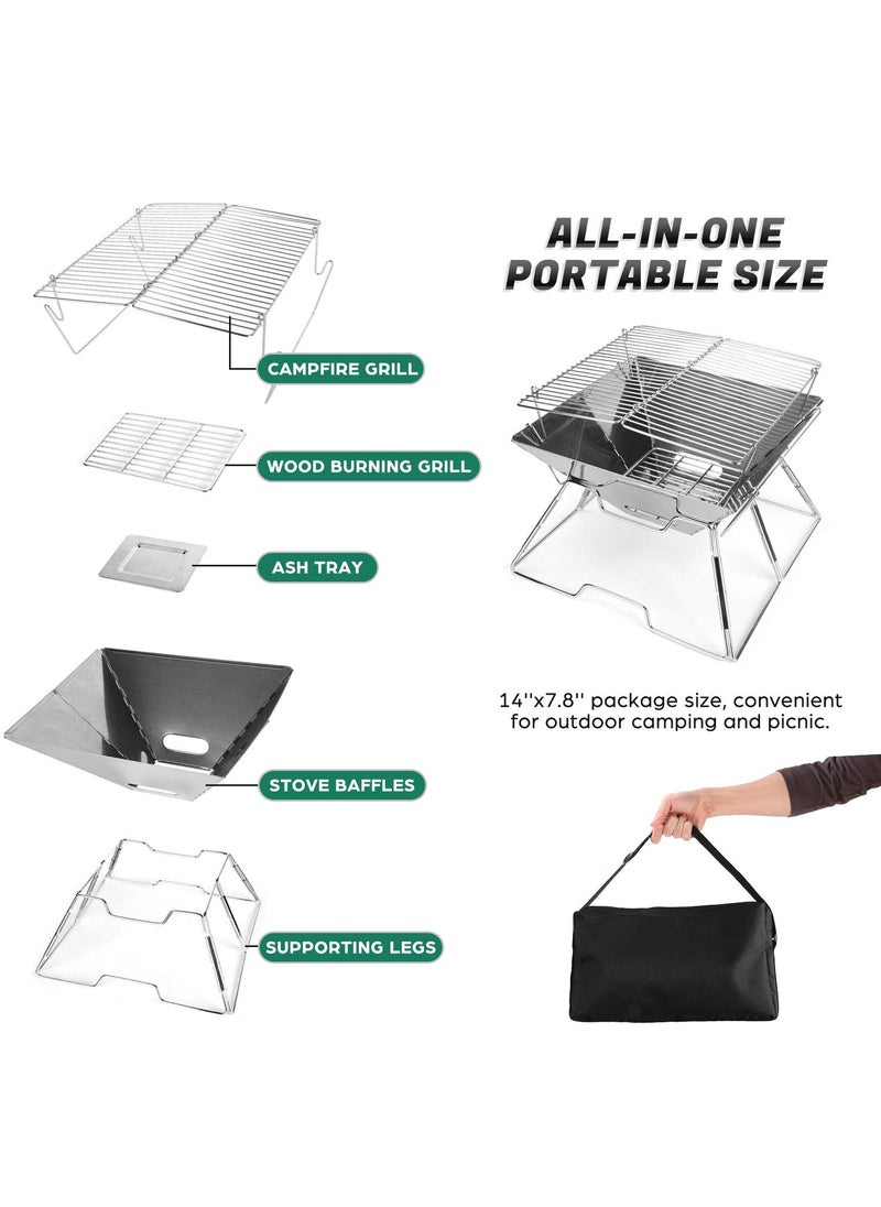 Odoland Odoland Collapsible Campfire Grill Camping Fire Pit 304 Stainless Steel Grill Gate Heavy Duty Portable Camping Grill with Carrying Bag  - Image 3
