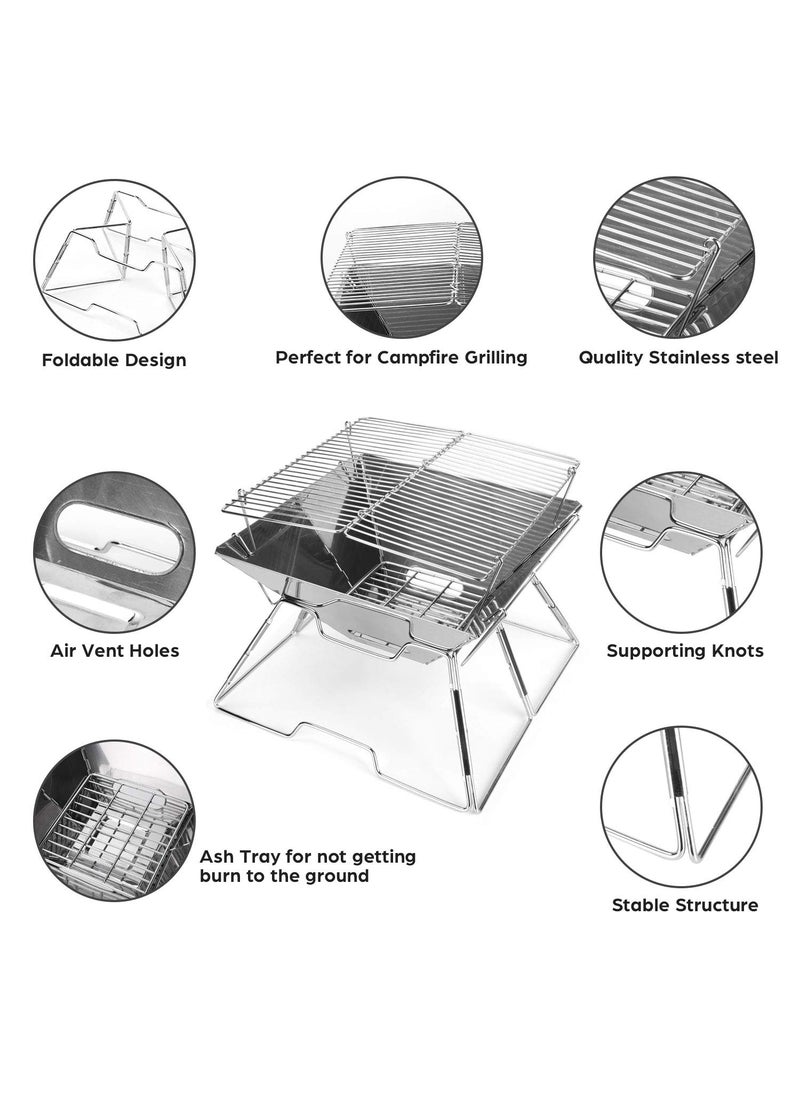 Odoland Odoland Collapsible Campfire Grill Camping Fire Pit 304 Stainless Steel Grill Gate Heavy Duty Portable Camping Grill with Carrying Bag  - Image 5