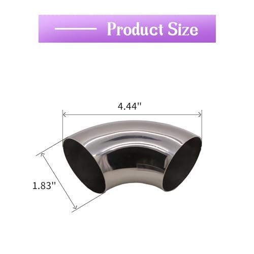 ZYHW OD 1.75 Inch Stainless Steel Exhaust Bend Tube 90°, 2 Pcs Thicken 1.5mm 304 Stainless Steel Exhaust Elbow Pipe for Car Modified Exhaust System - Image 2