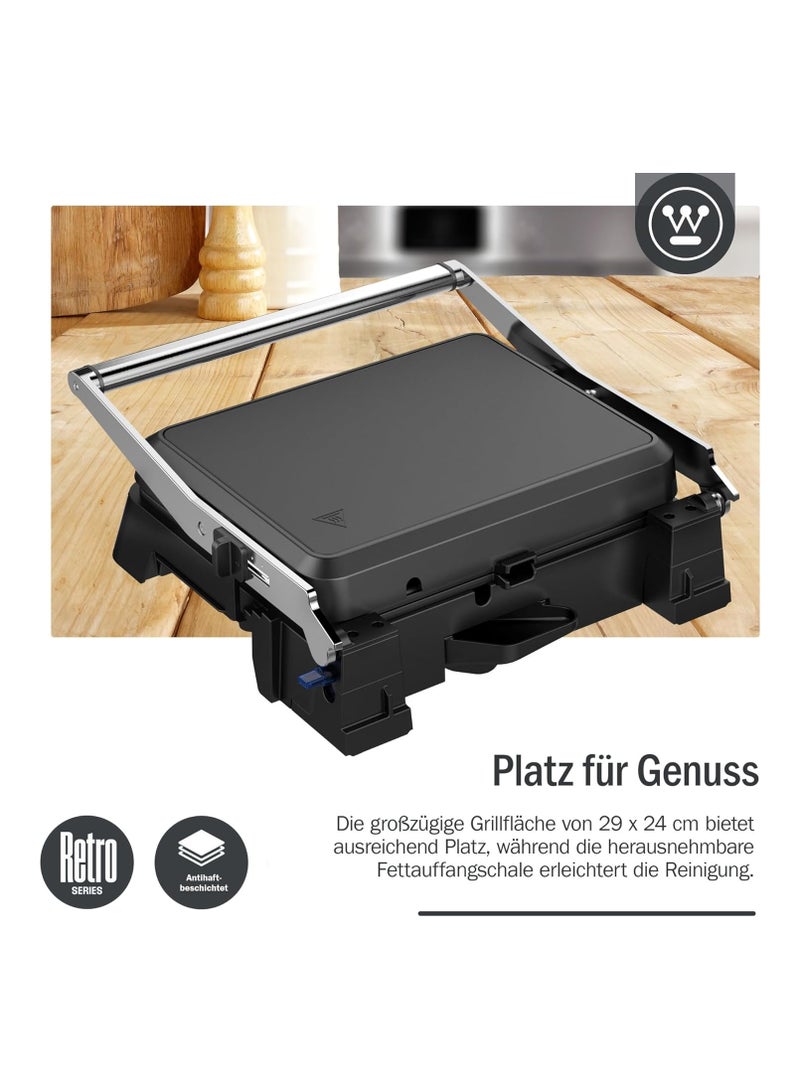 Westinghouse Retro Contact Grill -290 x 240 mm - BLACK– Compact & Stylish Indoor Grill for Perfect Grilling  - Image 3