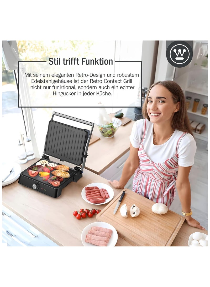 Westinghouse Retro Contact Grill -290 x 240 mm - BLACK– Compact & Stylish Indoor Grill for Perfect Grilling  - Image 2