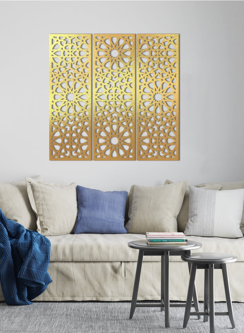 هوم جاليري هوم جاليري جدارية خشب شكل أسلوب الأرابيسك ديكور حائط 3 لوحات 80X80 سم - Image 1