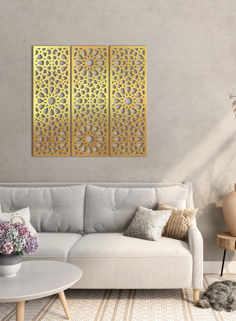 هوم جاليري هوم جاليري جدارية خشب شكل أسلوب الأرابيسك ديكور حائط 3 لوحات 80X80 سم - Image 2