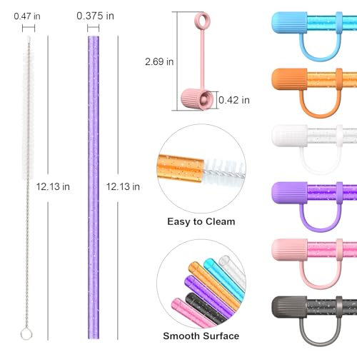 Allwith 6 Color Replacement Straws with Cover Caps for Stanley Cup 40 oz 30 oz 20 oz 14 oz 64 oz Tumbler, Reusable Drinking Straws with Topper, Stopper, Cleaning Brush for Stanley Cup Accessorie - Image 2