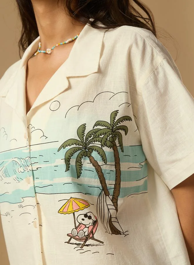 The Souled Store  Off-White Beach-Themed Short Sleeve Shirt for Women | Best Price UAE