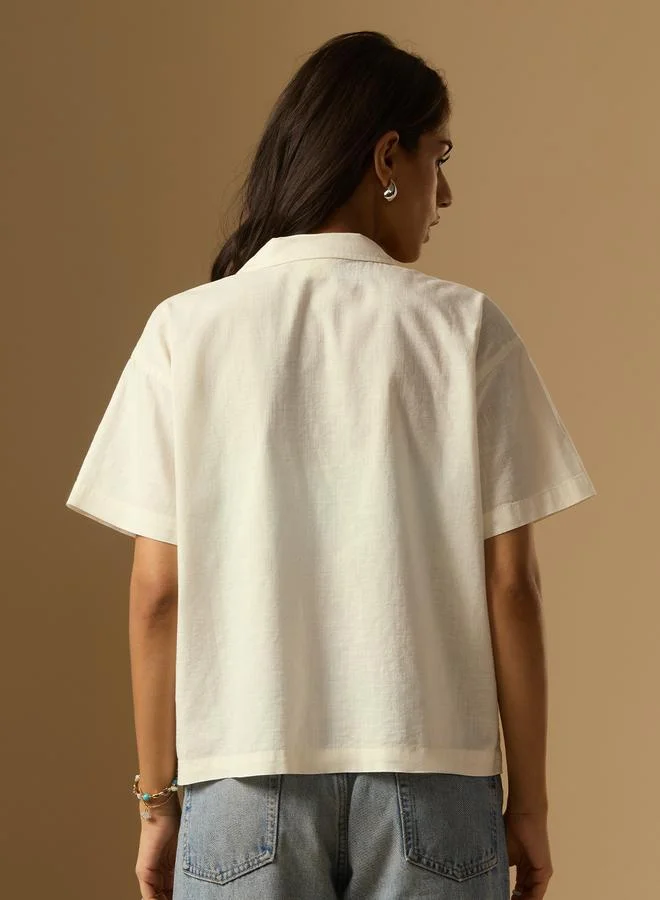 The Souled Store  Off-White Beach-Themed Short Sleeve Shirt for Women | Best Price UAE