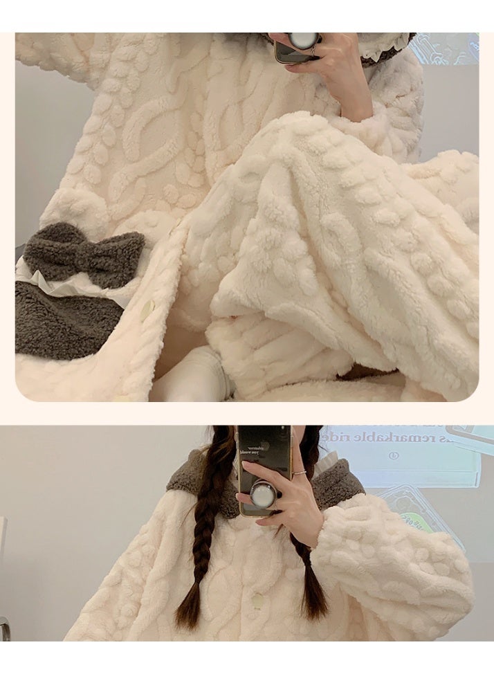 KUYING Velvet And Thickened Nightgown Cute Cartoon Home Fur Set - Image 2