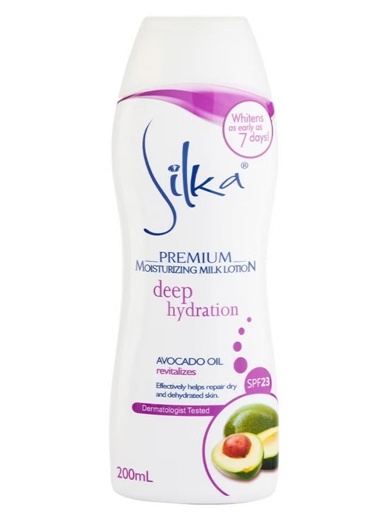 Silka Premium Moisturizing Milk Lotion with Avocado Oil & SPF 23, Deep Hydration, 200ml