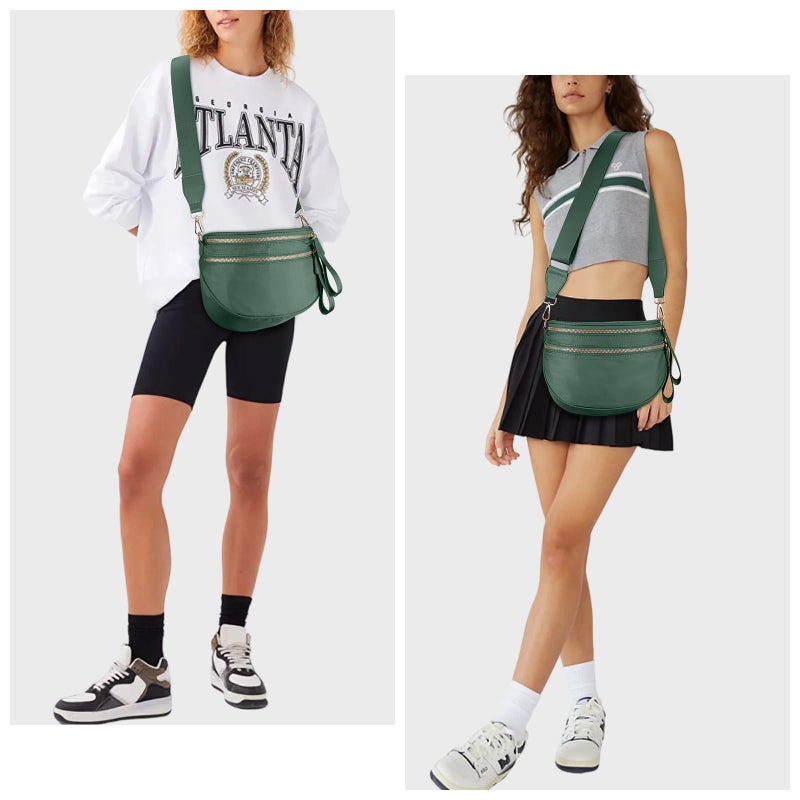 Lushandy Bum Bag Women's Checkered Crossbody Bag Nylon Cross Body Bags Plaid Mom Everyday Purse for Travel (Pure Green) - Image 2