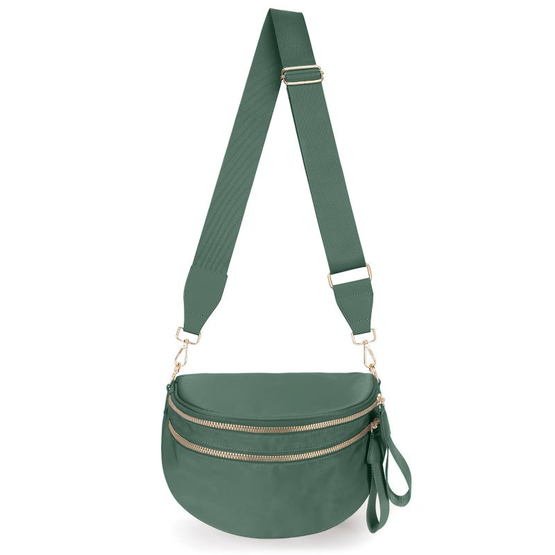 Lushandy Bum Bag Women's Checkered Crossbody Bag Nylon Cross Body Bags Plaid Mom Everyday Purse for Travel (Pure Green) - Image 1