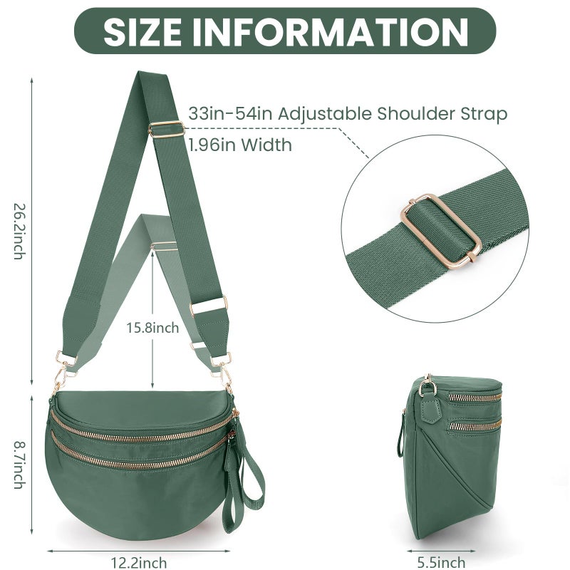 Lushandy Bum Bag Women's Checkered Crossbody Bag Nylon Cross Body Bags Plaid Mom Everyday Purse for Travel (Pure Green) - Image 5