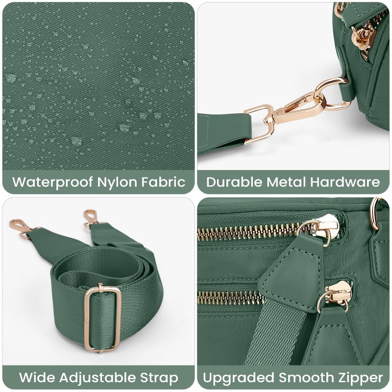 Lushandy Bum Bag Women's Checkered Crossbody Bag Nylon Cross Body Bags Plaid Mom Everyday Purse for Travel (Pure Green) - Image 3
