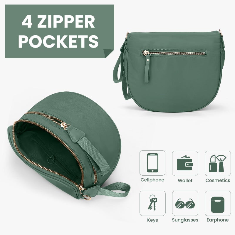 Lushandy Bum Bag Women's Checkered Crossbody Bag Nylon Cross Body Bags Plaid Mom Everyday Purse for Travel (Pure Green) - Image 4