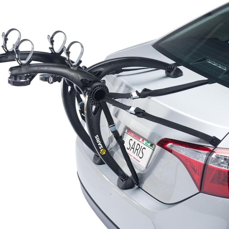 Saris Bones Car Trunk Bicycle Rack Carrier, Mounts 2 Bikes, Black - Durable, Rust-Free, Anti-Sway Straps, Fits Most Vehicles, Made in USA, Arc-Based Design, 100% Recyclable Materials - Image 1
