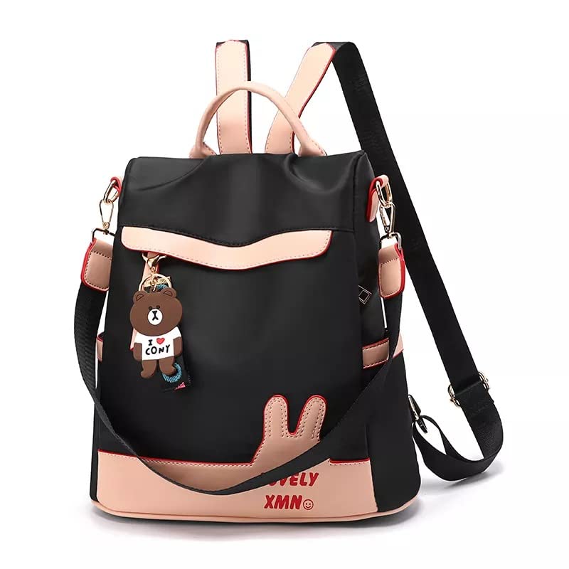 WANQLYN Backpack Purse for Women - Convertible Satchel Handbags Shoulder Bag,Anti-Theft Oxford Cloth Travel Daypack Zipper Bags for Ladies Girls (Black Pink) - Image 1