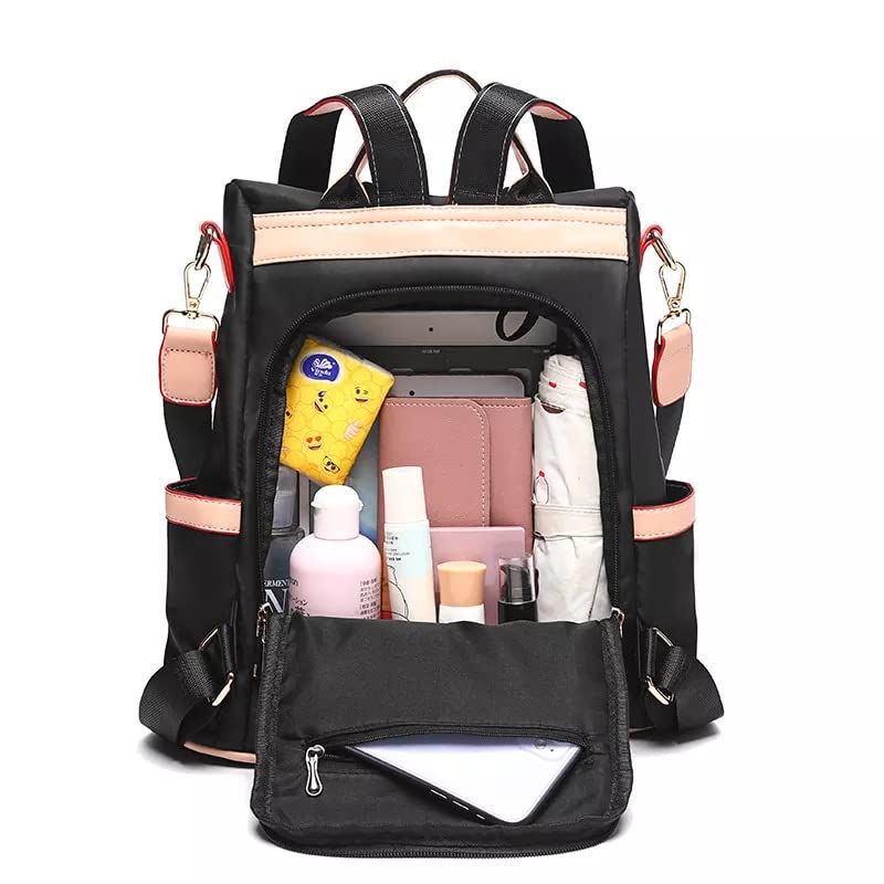 WANQLYN Backpack Purse for Women - Convertible Satchel Handbags Shoulder Bag,Anti-Theft Oxford Cloth Travel Daypack Zipper Bags for Ladies Girls (Black Pink) - Image 3