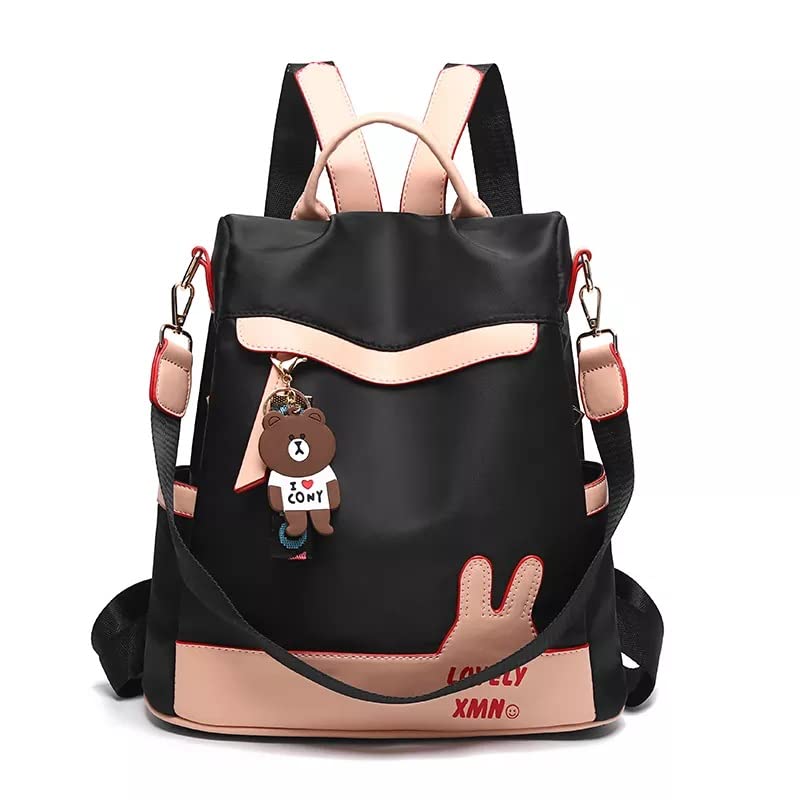 WANQLYN Backpack Purse for Women - Convertible Satchel Handbags Shoulder Bag,Anti-Theft Oxford Cloth Travel Daypack Zipper Bags for Ladies Girls (Black Pink) - Image 2