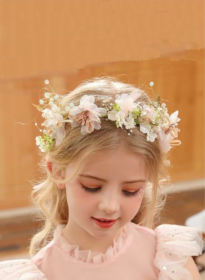 تيجان الزهور للنساء مع اللؤلؤ، تاج زهور معدني مطلي بالذهب، إكليل شعر مصنوع يدويًا، غطاء رأس لحفلات الزفاف والمهرجانات والتصوير الفوتوغرافي - Image 2