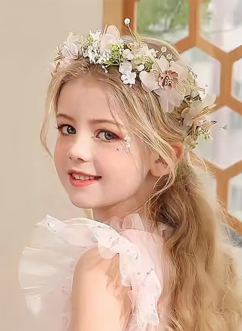 تيجان الزهور للنساء مع اللؤلؤ، تاج زهور معدني مطلي بالذهب، إكليل شعر مصنوع يدويًا، غطاء رأس لحفلات الزفاف والمهرجانات والتصوير الفوتوغرافي - Image 3