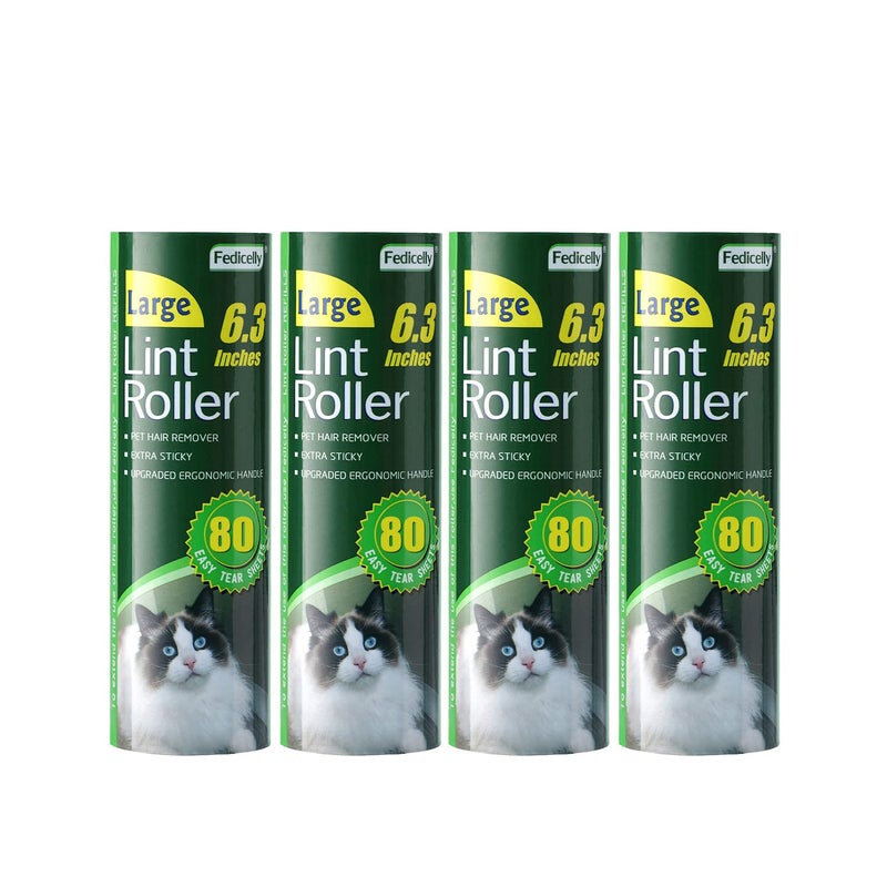 Fedicelly Large Lint Rollers Pet Hair Extra Sticky RefillsMega Value Set 63 inches Wider with 320 Sheets for Cat and Dog Hair Removal80 Sheets Per Roller Pack of 4