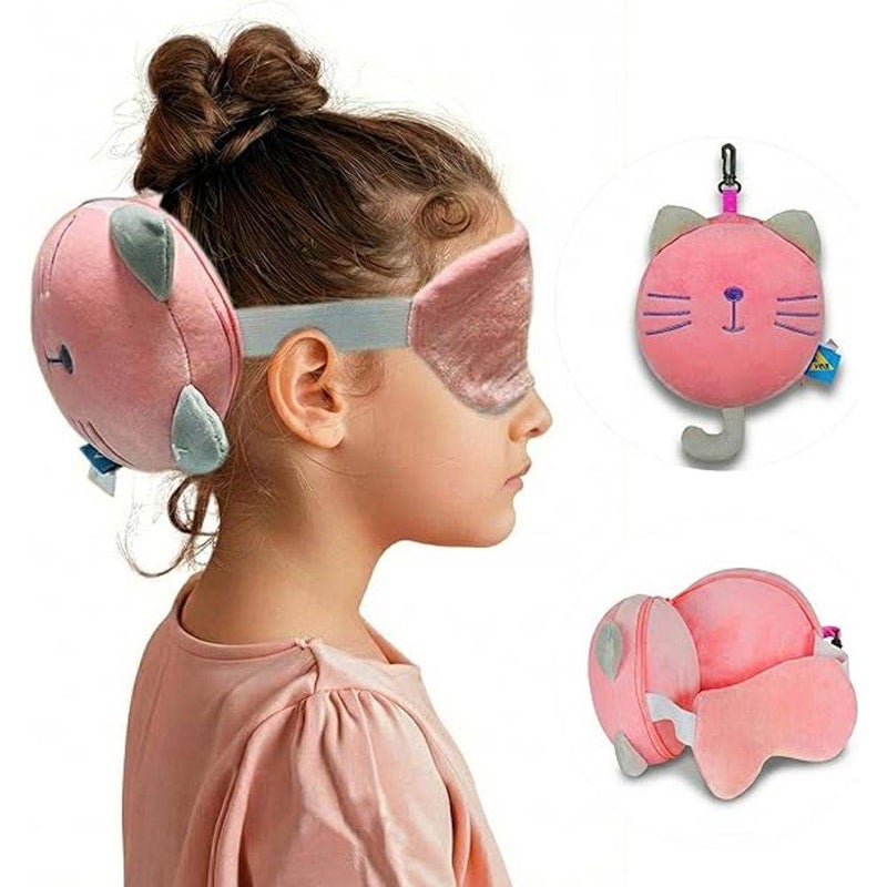VEA Kids Cat Pillow with Eye Mask (Pink) - Image 3