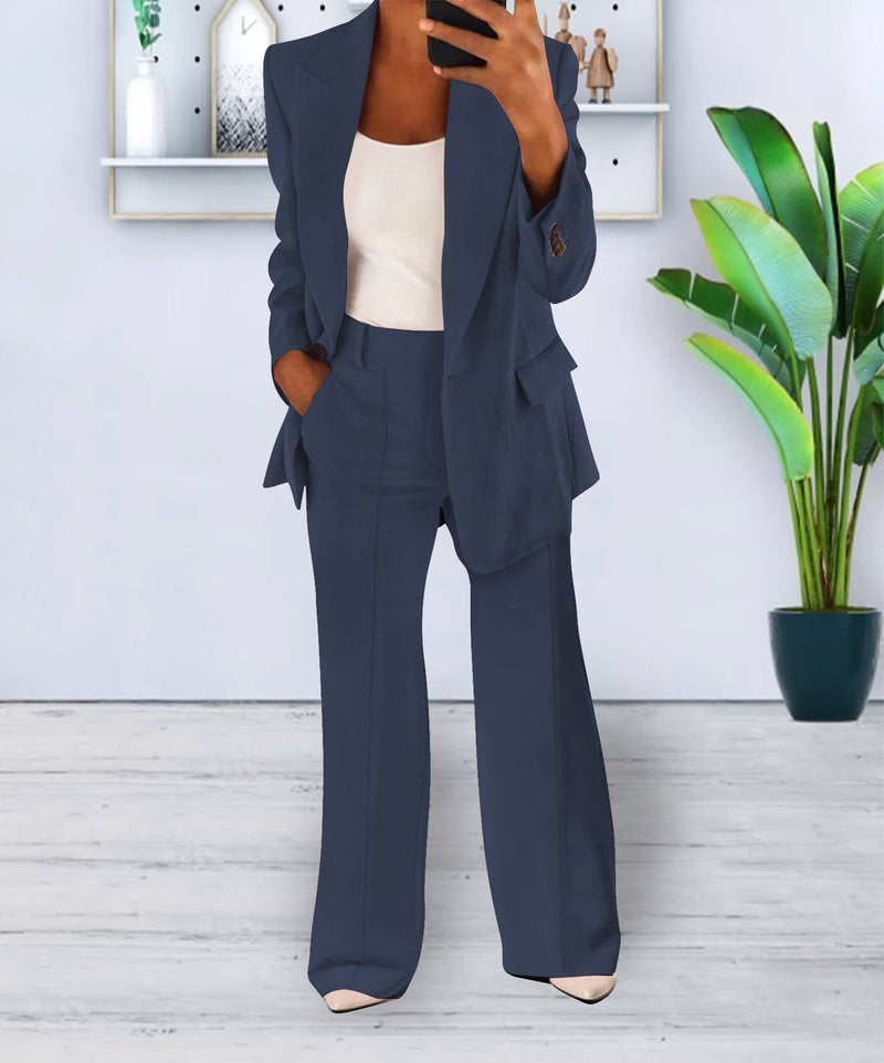 Women's Casual Blazer Suit Set - Stylish 2-Piece Long Pants Outfit, Autumn 2023, Comfortable & Trendy