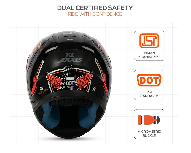 AXXIS Segment Rock Studio Full Face Helmet – ISI & DOT Certified, Lightweight Polycarbonate Shell, Anti-Scratch Visor, Removable Padding, Air Vent System (Black, XL) - Image 5