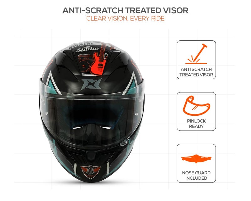 AXXIS Segment Rock Studio Full Face Helmet – ISI & DOT Certified, Lightweight Polycarbonate Shell, Anti-Scratch Visor, Removable Padding, Air Vent System (Black, XL) - Image 4