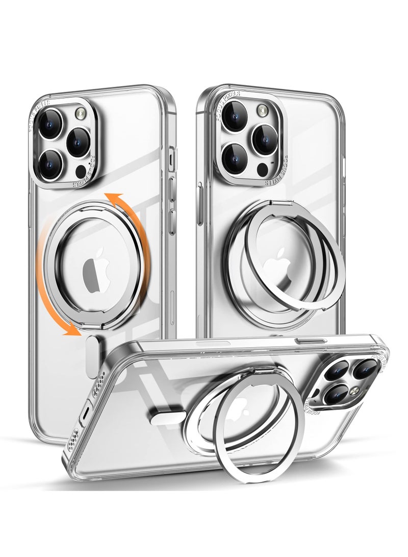 Aookay 360° Rotatable Ring For iPhone 15 Pro Phone Case Compatible With Magsafe With Stand Magnetic Ring Holder Shockproof Transparent Back Slim Cover - Image 1