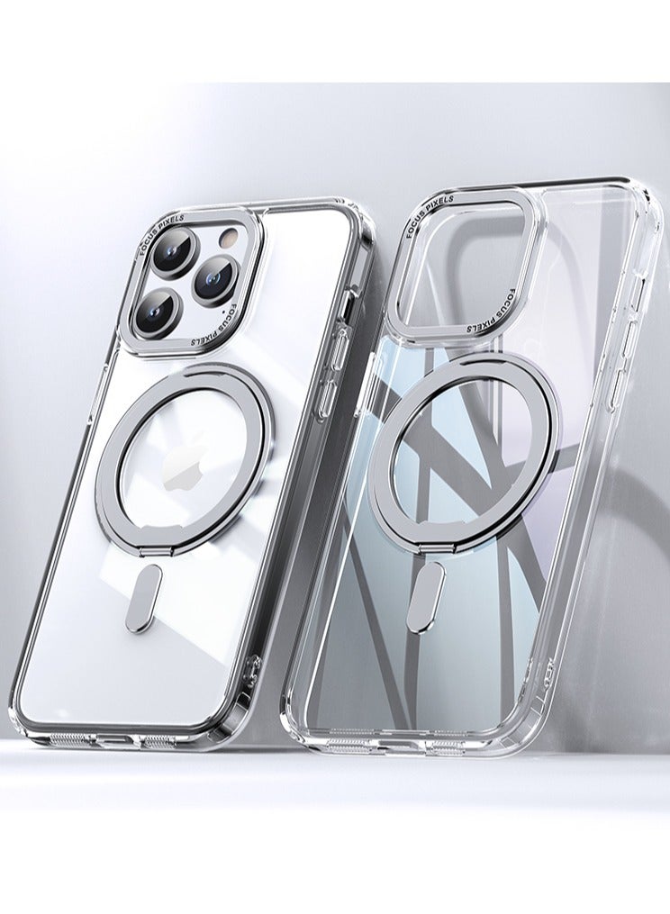 Aookay 360° Rotatable Ring For iPhone 15 Pro Phone Case Compatible With Magsafe With Stand Magnetic Ring Holder Shockproof Transparent Back Slim Cover - Image 2