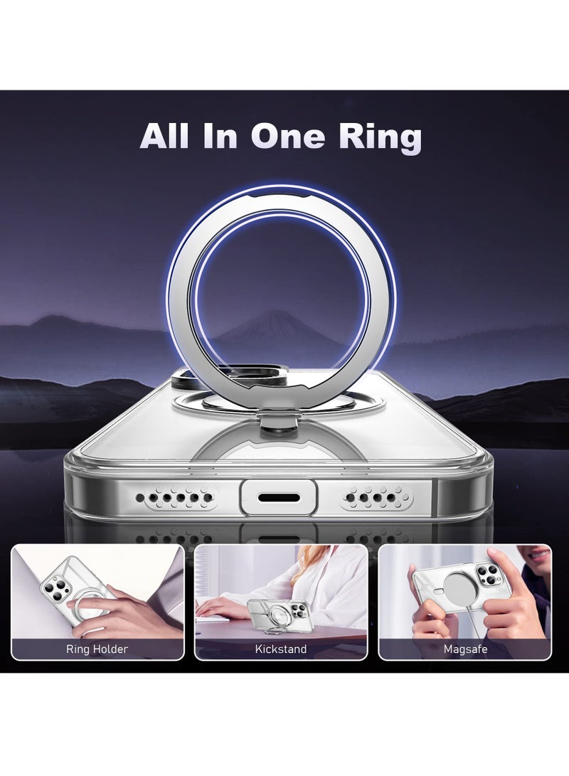 Aookay 360° Rotatable Ring For iPhone 15 Pro Phone Case Compatible With Magsafe With Stand Magnetic Ring Holder Shockproof Transparent Back Slim Cover - Image 4