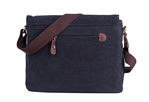 HuaChen Vintage Canvas Messenger Bag – 14” Laptop Shoulder Satchel Crossbody Sling Bookbag for Men & Women - M36 Black - Image 4