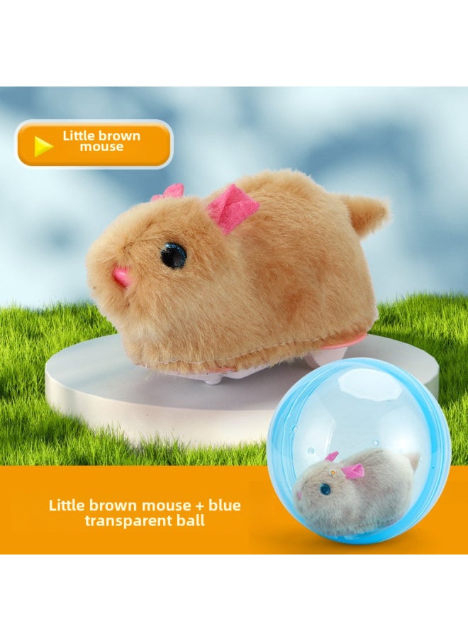 Electric Rabbit Cat Toy Rolling Ball Interactive Teasing Electronic Plush Dog Toy Bestseller-Color: Yellow Hamster Crawling Ball (Blue Ball)-Specifications:With Ordinary Battery  - Image 1
