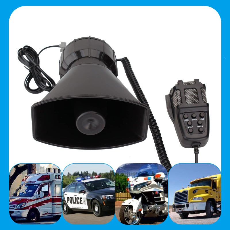 صفارة سيارة AOLIHAN نظام PA 7 نغمة صفارة مركبة مكبر صوت 12V 100W مضخم صوت طوارئ مع ميكروفون صفارة إطفاء سيارات الإسعاف صوت المرور