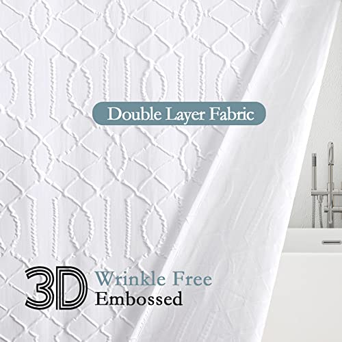 Gibelle Extra Long Shower Curtain 72 x 84, Tall 3D Embossed Textured White Fabric Shower Curtain, Modern Farmhouse Elegant Cloth Bathroom Curtains Shower Set with Hooks - Image 3
