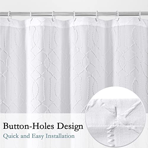 Gibelle Extra Long Shower Curtain 72 x 84, Tall 3D Embossed Textured White Fabric Shower Curtain, Modern Farmhouse Elegant Cloth Bathroom Curtains Shower Set with Hooks - Image 5