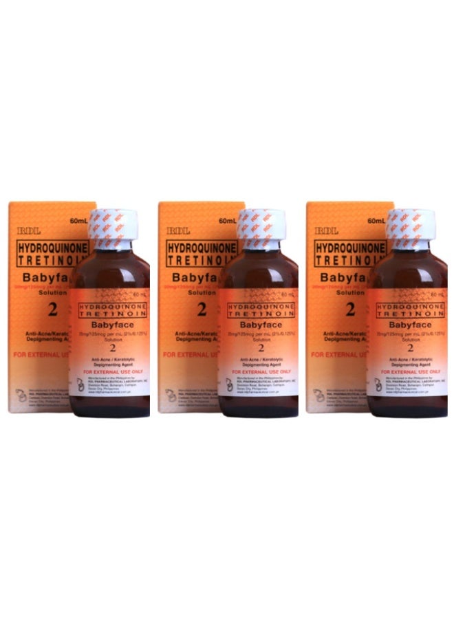 Three Pcs Of Babyface Hydroquinone Tretinoin No 2 Solution Clear Anti Acne Depigmenting Agent 60ml