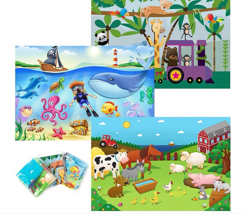 HomeWorthy 40 Pack Disposable Placemats for Baby 3 Design Pack Baby Eating Mat 12 x 18 Sticky Kids Placemat Toddler Place mat for Restaurants Plastic Kids Placemats for Dining Table