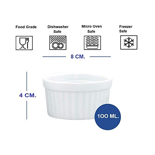 TAGROCK Porcelain Ramekins Oven Safe Baking Bowl and Serving Set for Pudding, Lava Cake, Dessert, Ketchup, 100ml, White, Set of 6 - Image 3