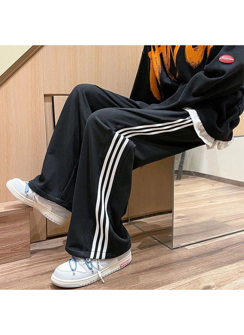 oversize pants retro Hong Kong style three bars sports pants mens spring and autumn loose Korean style wide leg sports pants G32 Gray