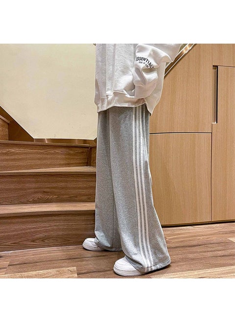 oversize pants retro Hong Kong style three bars sports pants mens spring and autumn loose Korean style wide leg sports pants G32 Gray