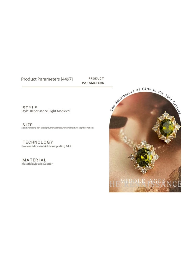 Vintage Olive Green Zirconia Courtly Style Earrings | French Retro Luxury Earrings - Image 5