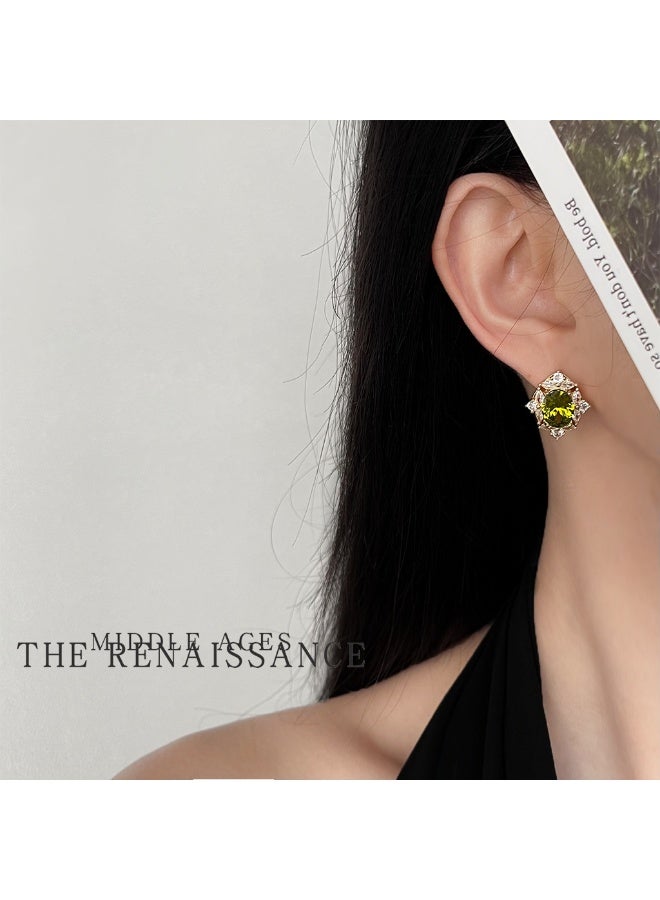 Vintage Olive Green Zirconia Courtly Style Earrings | French Retro Luxury Earrings - Image 3