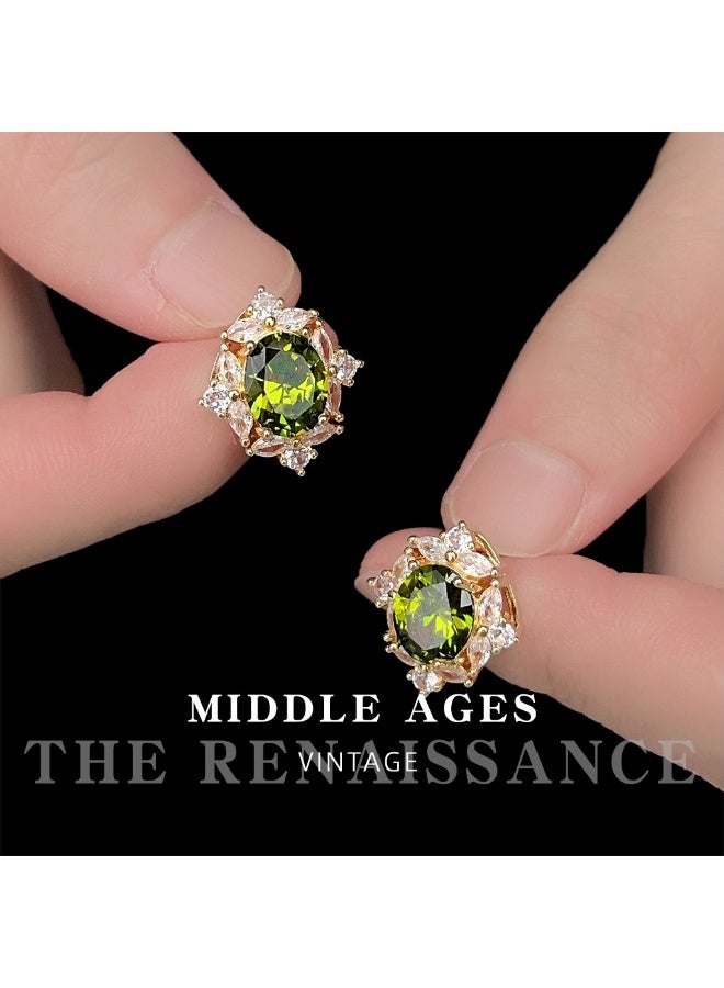 Vintage Olive Green Zirconia Courtly Style Earrings | French Retro Luxury Earrings - Image 4